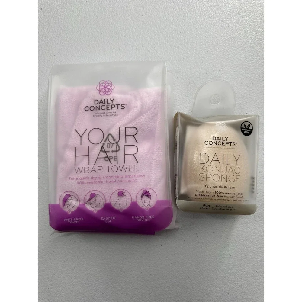 Daily Concepts Vegan Daily‎ Konjac Sponge Your Hair Wrap Towel Gift Set Spa
